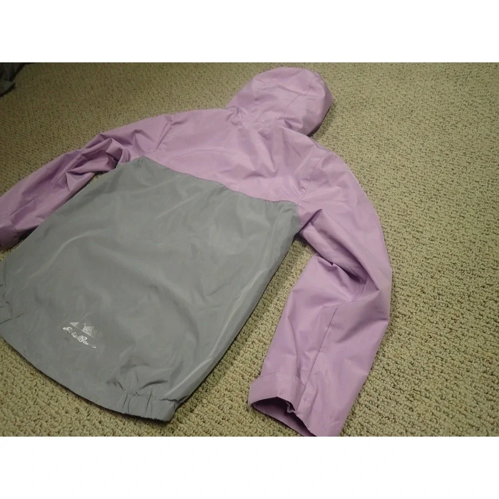 Eddie Bauer Windbreaker Jacket Girls 10/12 Purple Grey Excellent Colorblock Hood